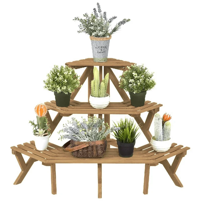 3/4 Tiers Wood Corner Flower Rack Plant Stand Shelves Display Shelf Pot Holder