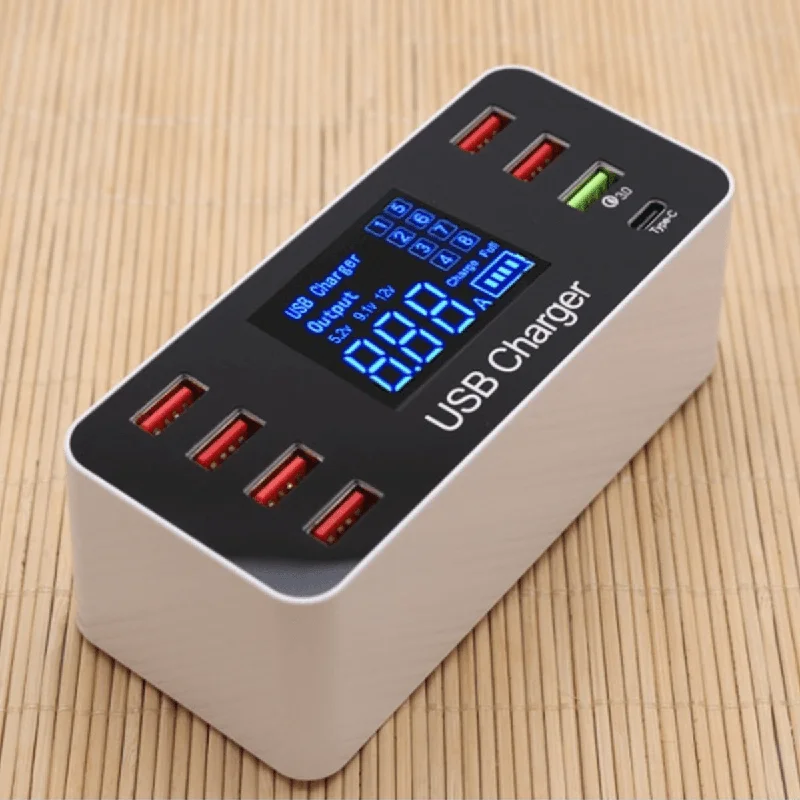 Portable 8-Port USB Adapter Phone MP3/4 Charging LCD Display QC3.0 Fast Charger