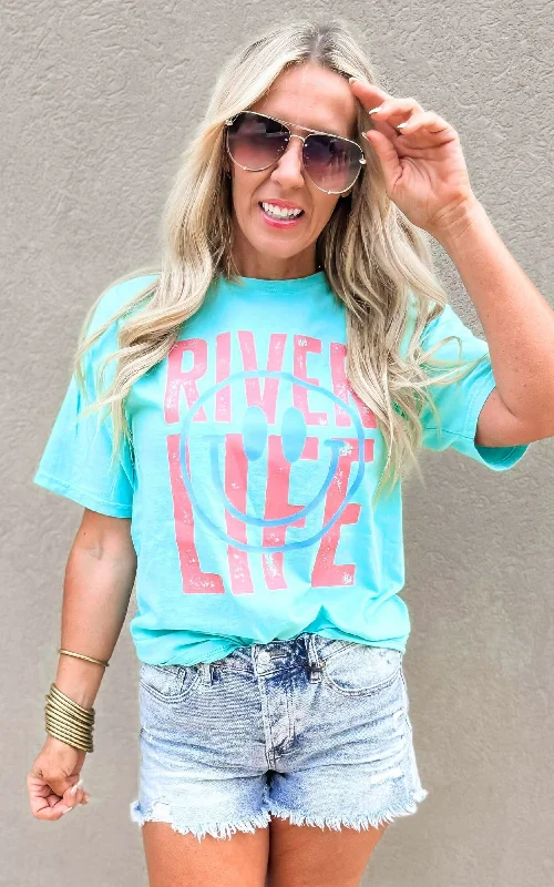 Polyester T-ShirtsSmile River Life Dyed Graphic T-shirt