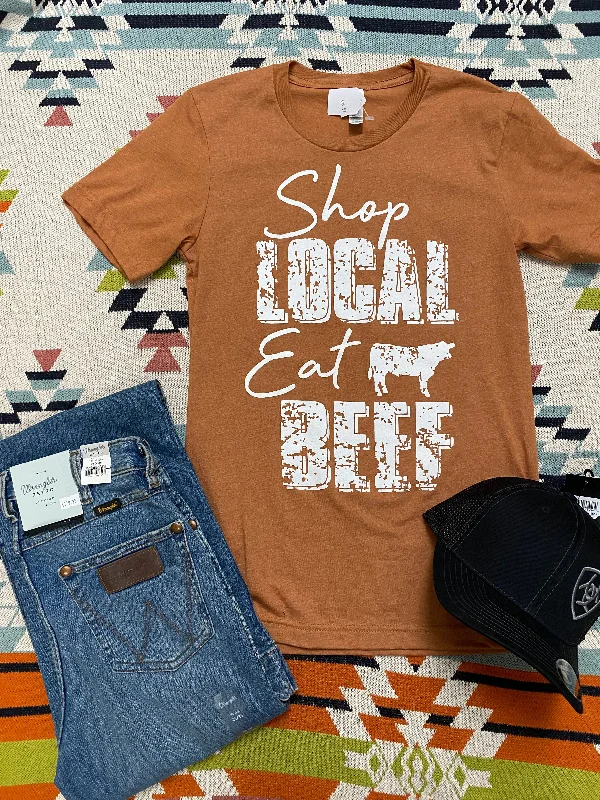 Fringed T-Shirts'Shop Local Eat Beef' Unisex T-Shirt