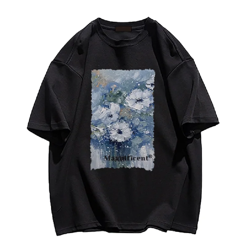 Sheer T-ShirtsBlue Oil Paint Flowers T-Shirt