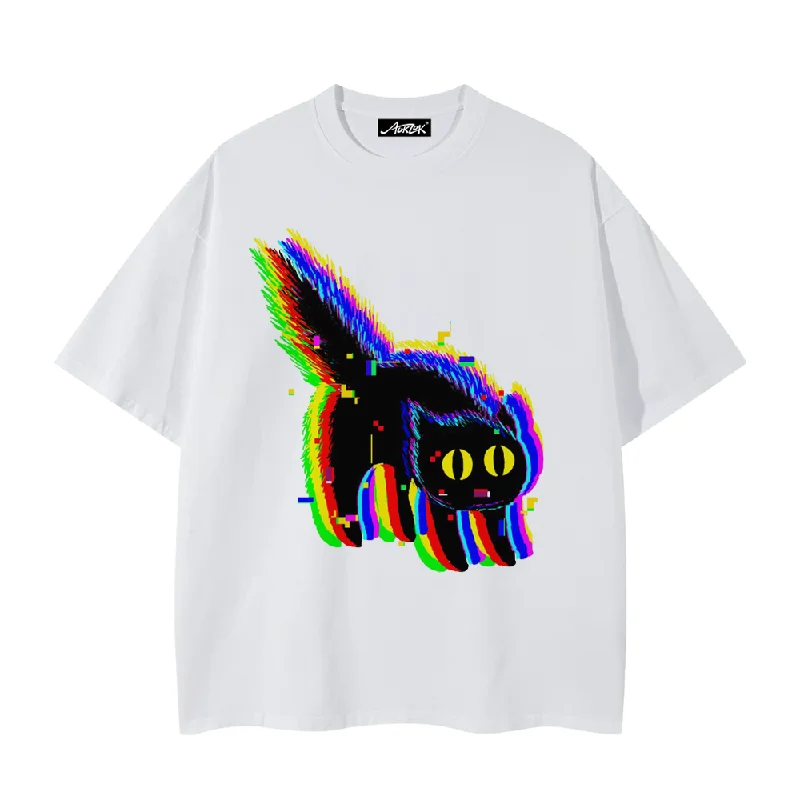 Colorblock T-ShirtsCrazy Black Cat T-shirt