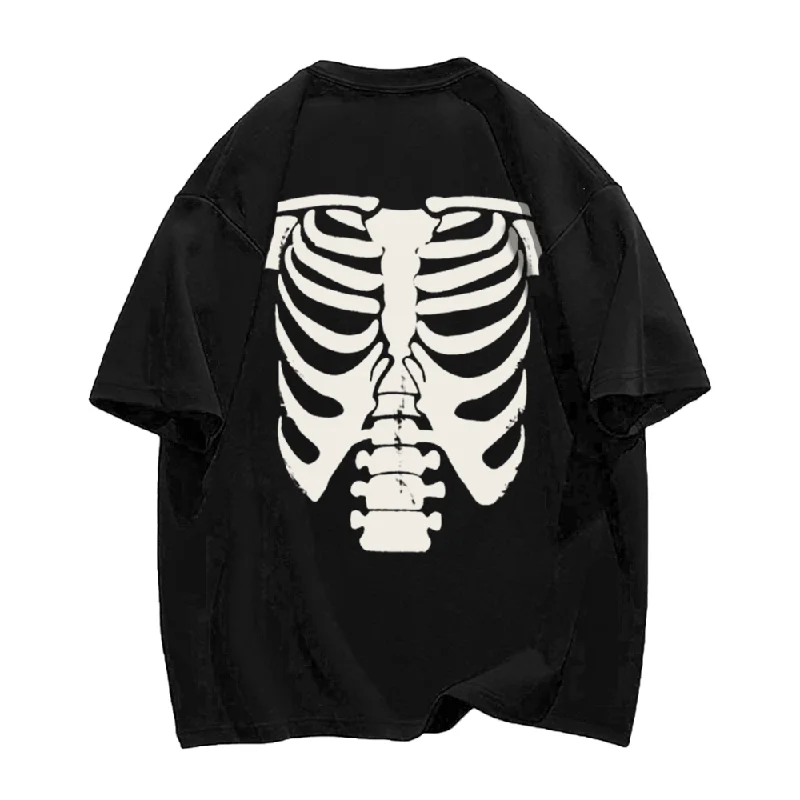 Sheer T-ShirtsStreet Dark Skeleton Graphic T-Shirt