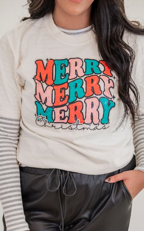 Glitter T-ShirtsMerry Merry Merry Christmas Graphic T-shirt