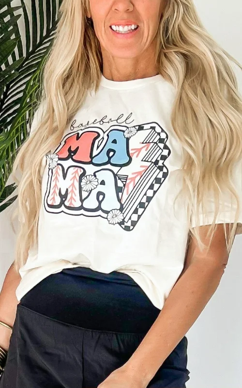 Pocket T-ShirtsBaseball Flower Mom Graphic T-shirt*