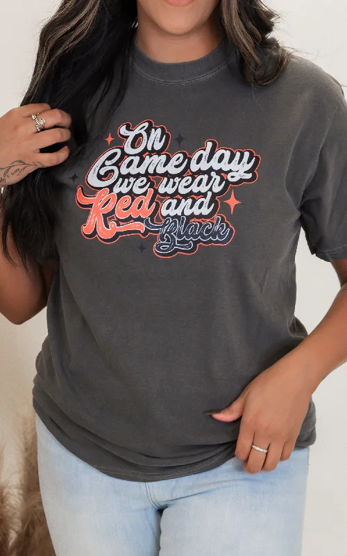 Cotton T-ShirtsOn Game Day We Wear Red & Black Garment Dyed Graphic T-shirt