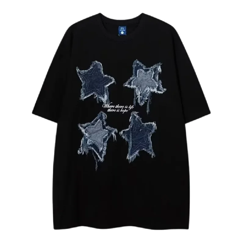 Outdoor T-ShirtsPatchwork Embroidered Stars T-shirt