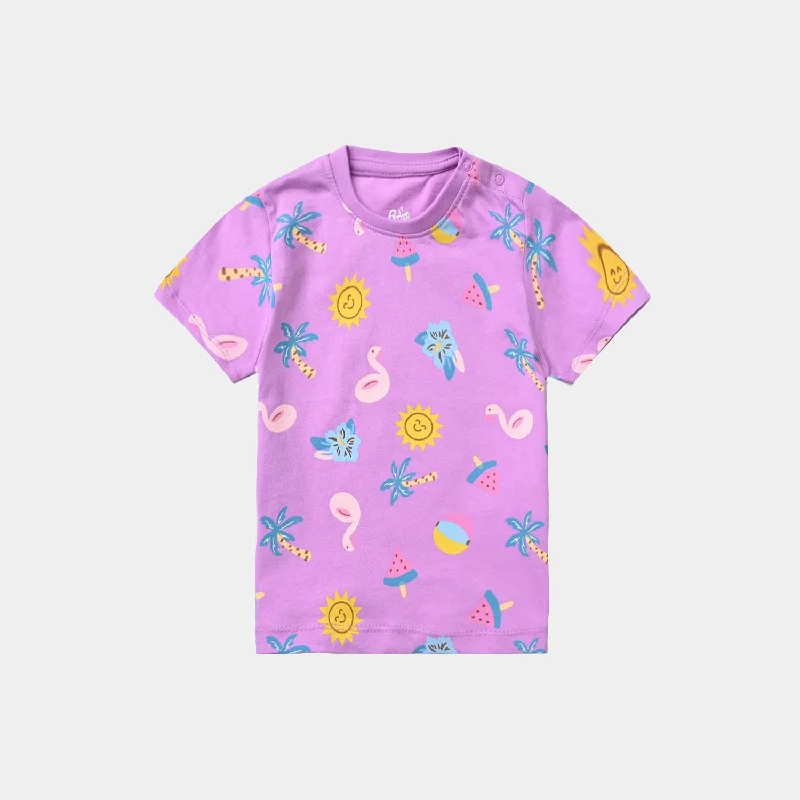 Scoop Neck T-ShirtsInfant Girls Cotton Jersey T-Shirt Tropical-Printed