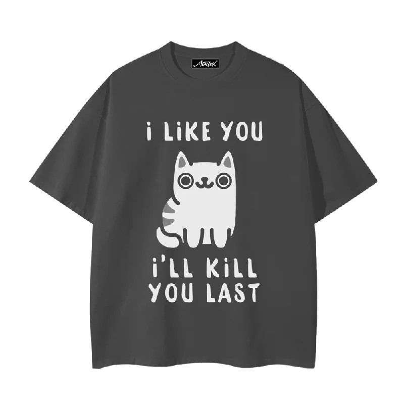 Distressed T-ShirtsI Like You Cartoon Cat T-shirt