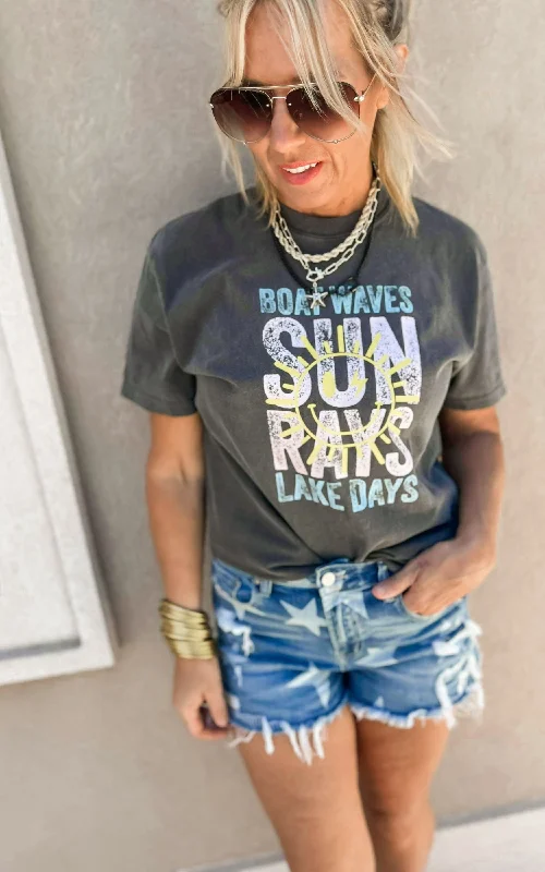 Plush T-ShirtsBoat Waves, Sun Rays, Lake Days Garment Dyed Graphic T-shirt