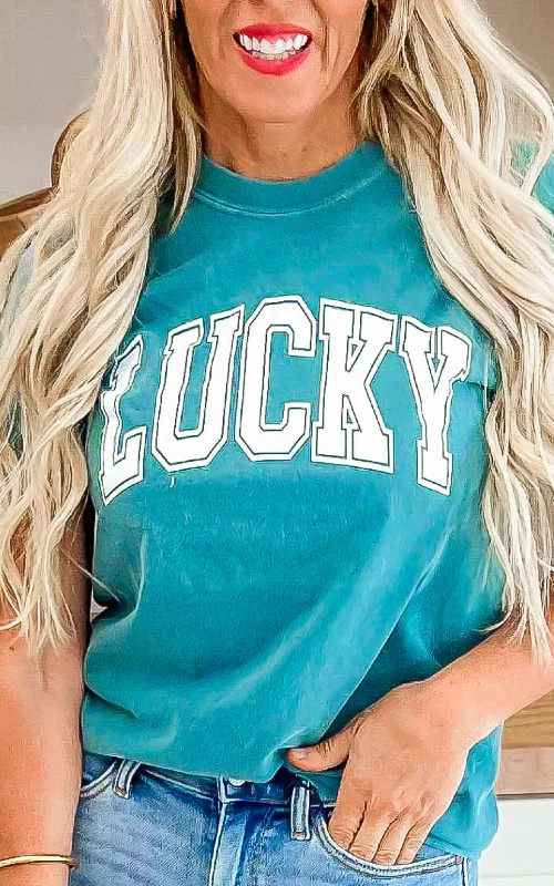 Graphic T-ShirtsGreen LUCKY Garment Dyed Graphic T-shirt