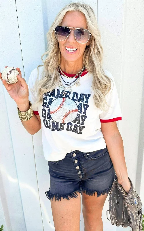 Asymmetrical T-ShirtsBaseball Game Day Ringer Graphic T-shirt