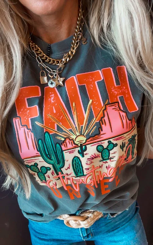 Casual T-ShirtsFaith is Trusting the Unseen Garment Dyed Graphic T-shirt