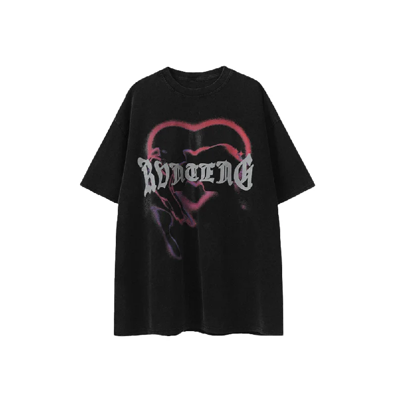 Fringed T-ShirtsVintage Heart Graphic Wash T-Shirt