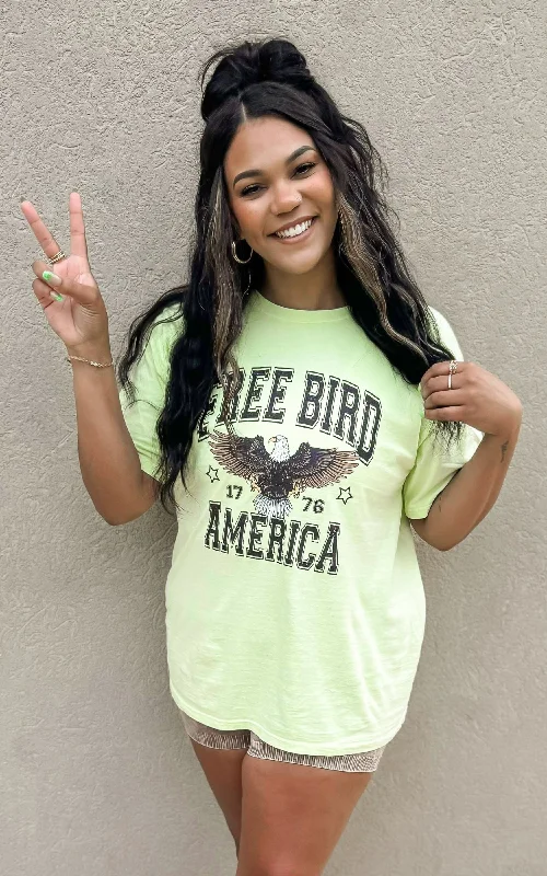 Organic Cotton T-ShirtsLime Free Bird Garment Dyed Graphic T-shirt**