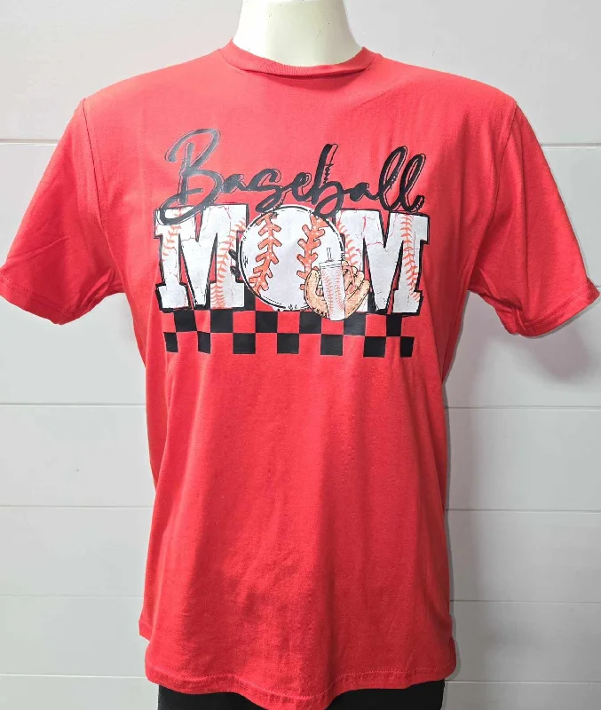 Polyester T-ShirtsBaseball Mom Checked Graphic T-shirt