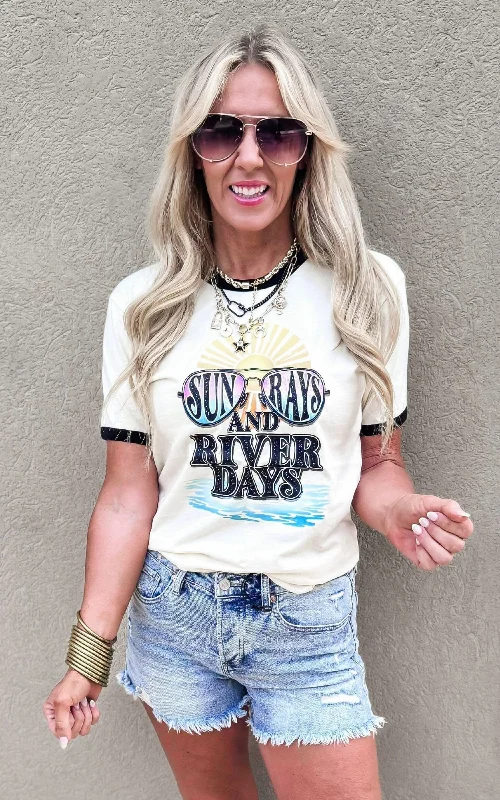 Embroidered T-ShirtsSun Rays and River Days Ringer Graphic T-shirt