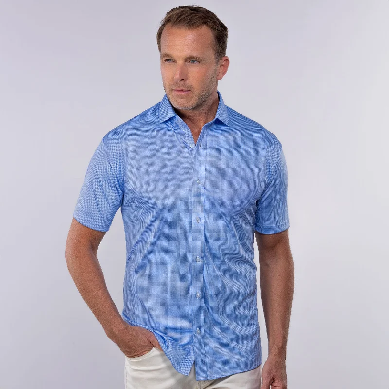 Logo Short Sleeve TopsQuattro Flex Short Sleeve Button Down Blue Houndstooth