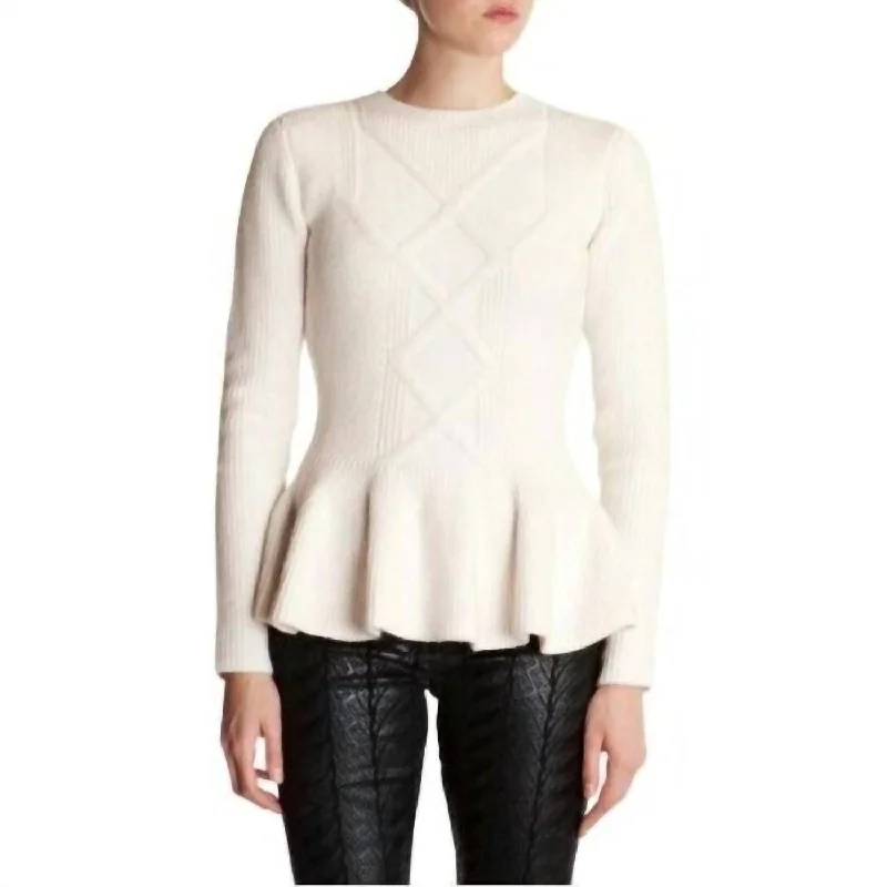 Ohavia Soft Cotton Wool Peplum Sweater In IvoryRibbed Cuff Knit Tops