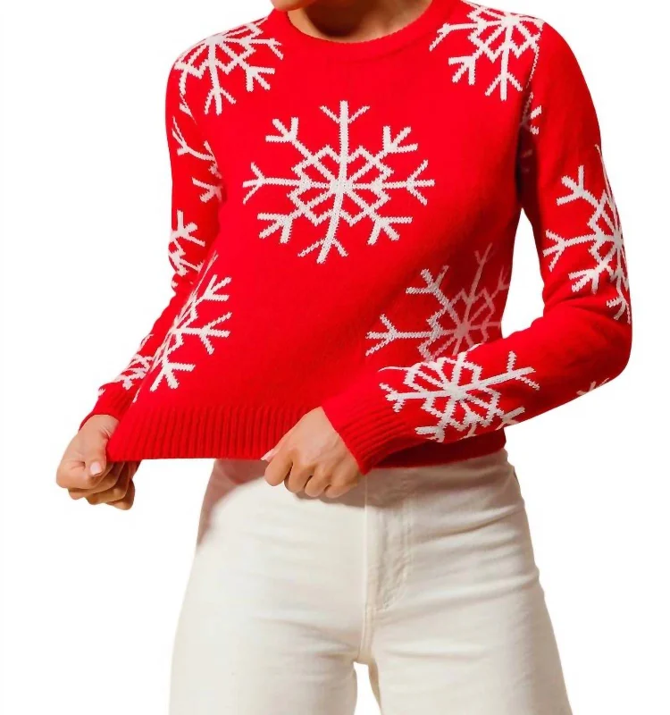 Christmas Snowflake Knitted Sweater In Red/ivoryRecycled Fabric Knit Tops