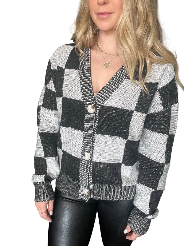 Belted cardiganLainey Checkered Cardigan In Black