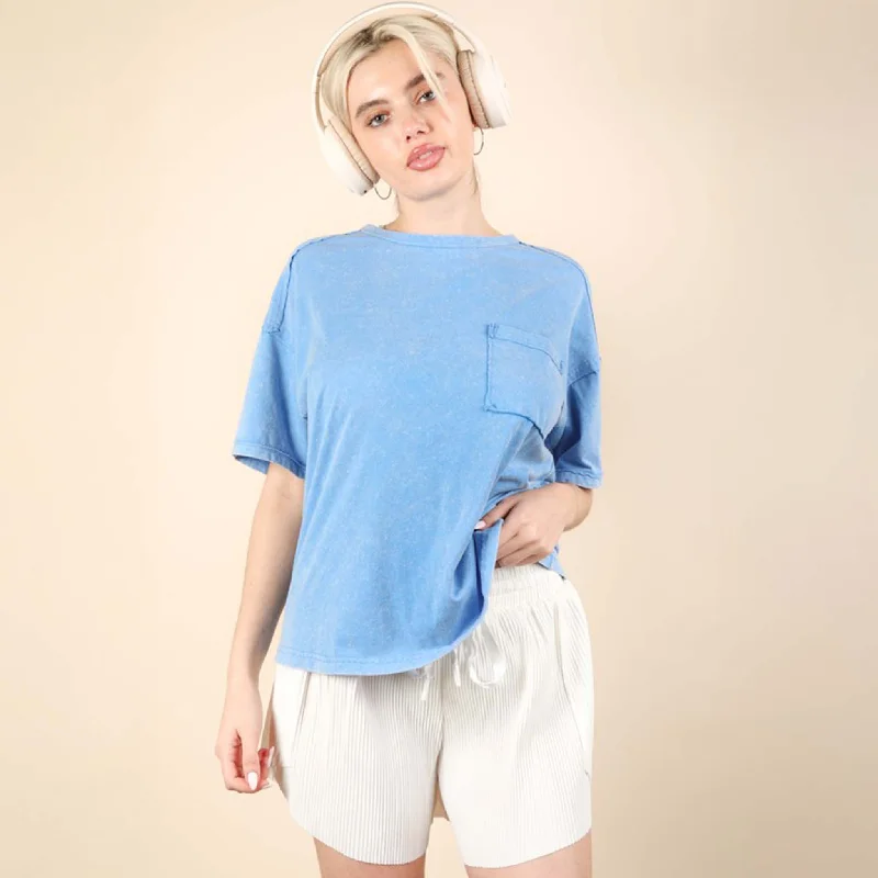 Linen Short Sleeve TopsShort Sleeve Pocket Back Seam Top