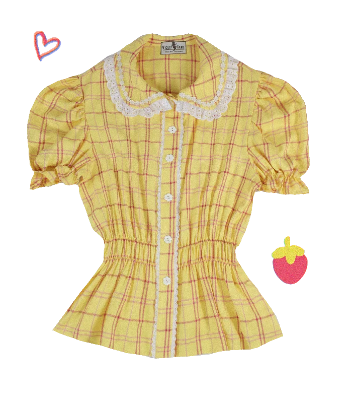 Work Short Sleeve TopsBlouse Happy Tartans Short Sleeve - Yellow