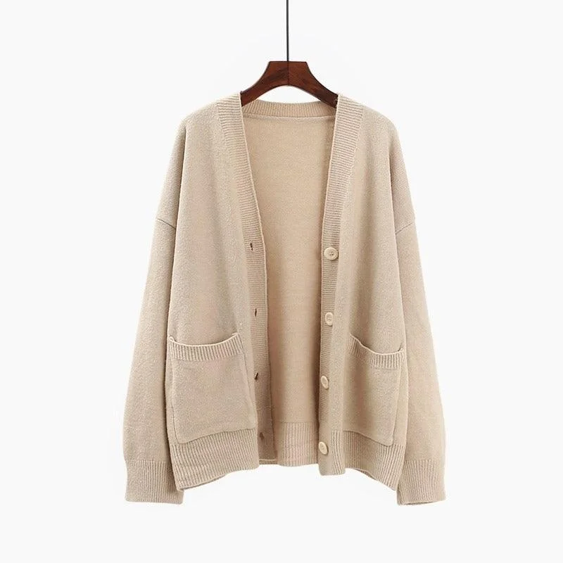 Luxury cardiganCute Women's Cardigan - Long Sleeve Oversized Khaki Jumpers - Button Up Cardigans (TP4)(TB8C)