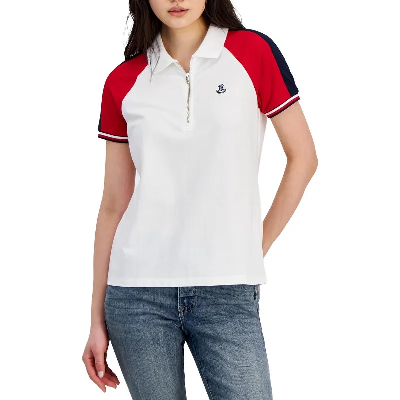 Tommy Hilfiger Womens Logo Zipper Polo TopHeavyweight polo shirt