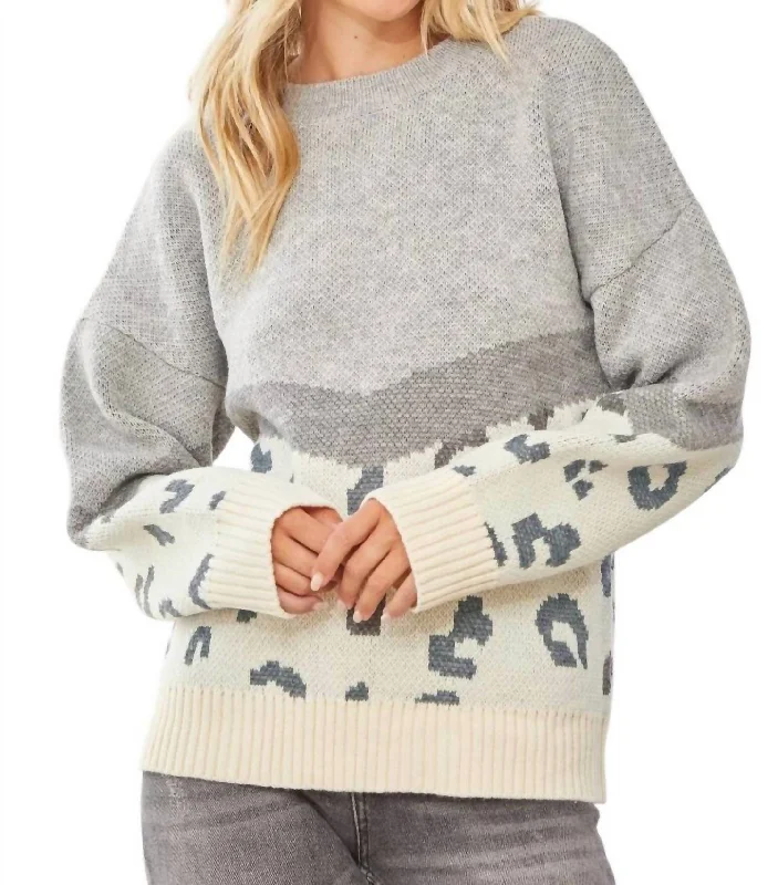 In Your Head Animal Print Sweater In GreyHiking Knit Tops