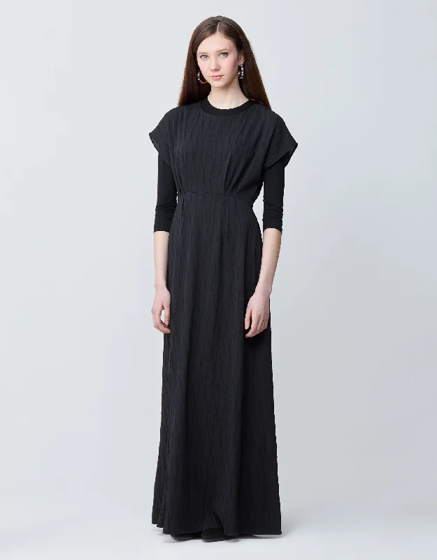 Vertical Textured Empire Sleeveless Lined Maxi Dress Shabbos Robe