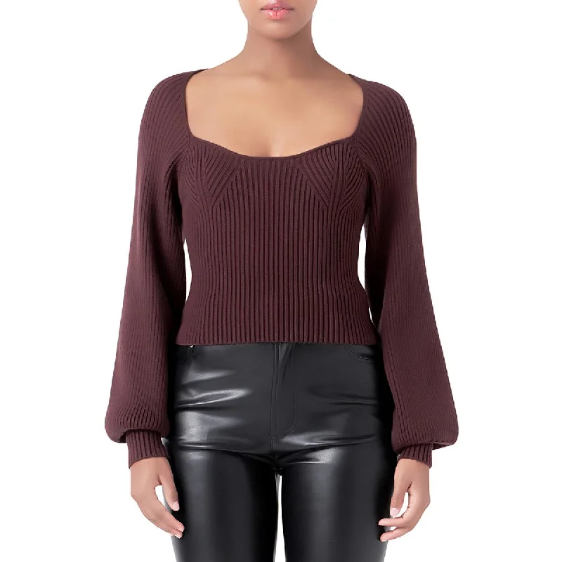 Womens Ribbed Knit Crop SweaterButton-Up Knit Tops