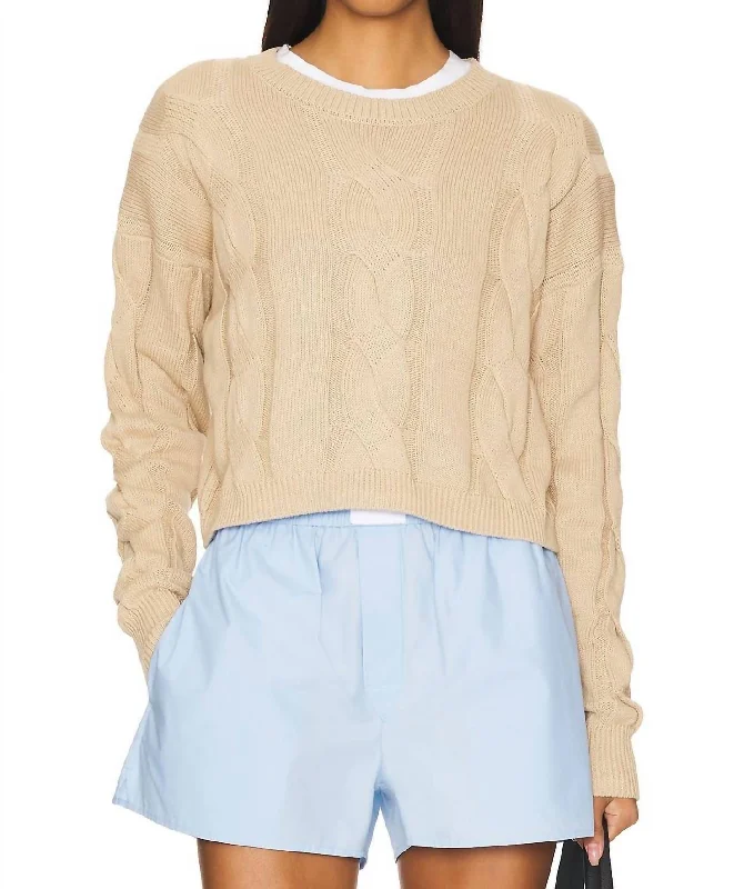 Clarice Cable Knit Cropped Sweater In SandshellArtist Knit Tops