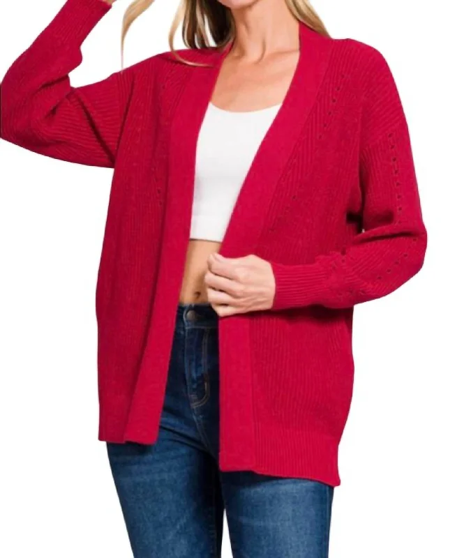 Men’s cardiganEyelet Open Cardigan Sweater In Red