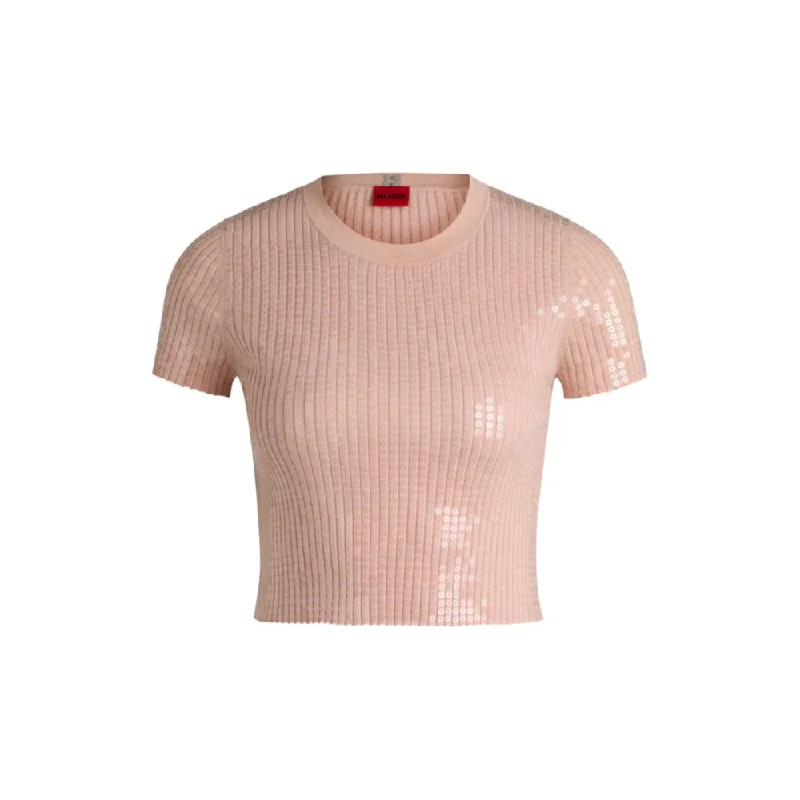 Ribbed sweater with transparent sequins in slim fitHunting Knit Tops