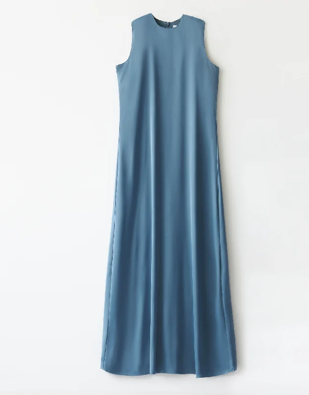 Satin Sleeveless Lined Aline Maxi Dress Shabbos Robe Light Blue