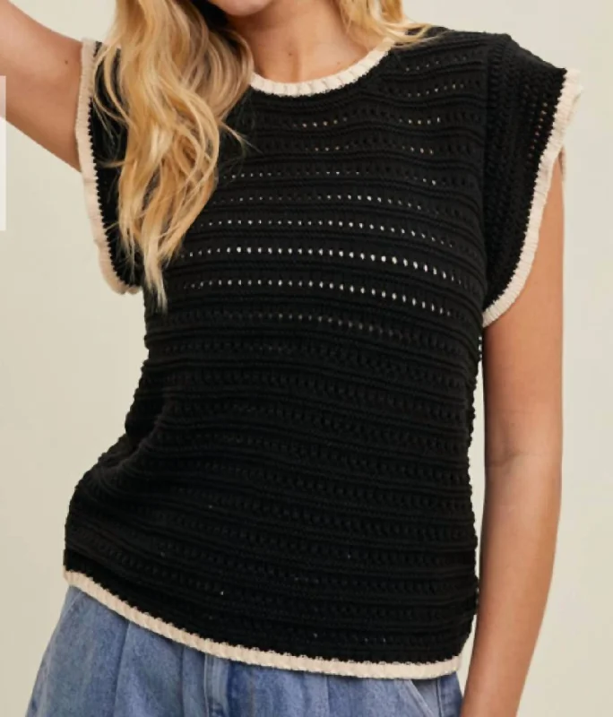 Bella Jane Sweater Top In Black & TaupeColorblock Knit Tops