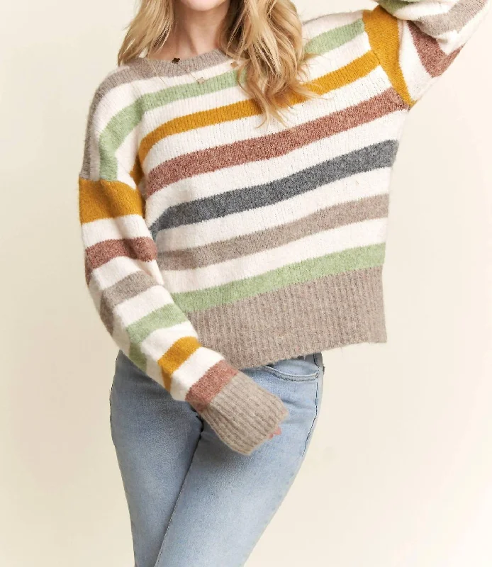 Multicolor Stripe Sweater In Off WhiteAcrylic Knit Tops