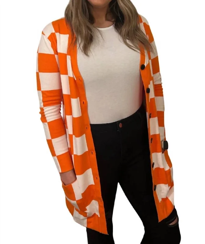 Lace cardiganCheck Me Out Cardigan In Orange & White Checkered