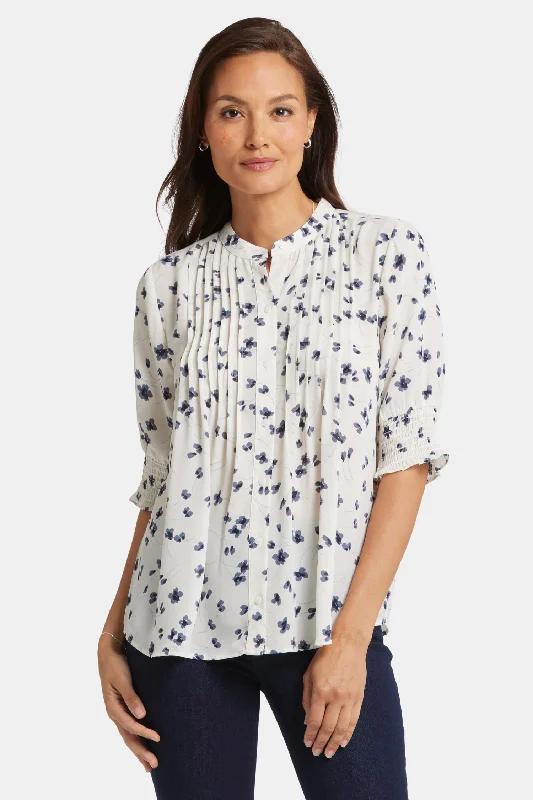 College Short Sleeve TopsPleated Short Sleeved Blouse - Iris Buds