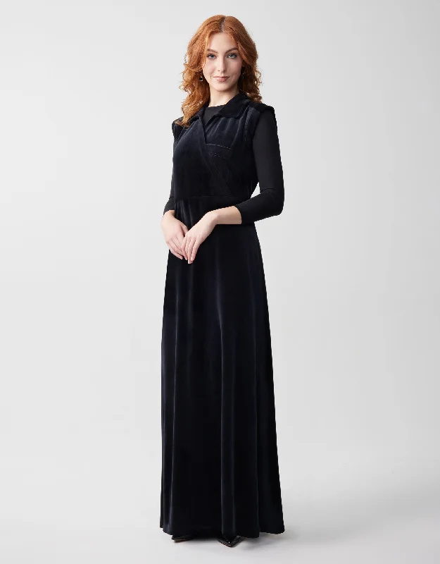 Sleeveless Velour Crossover Maxi Dress Shabbos Robe With Breast Pocket