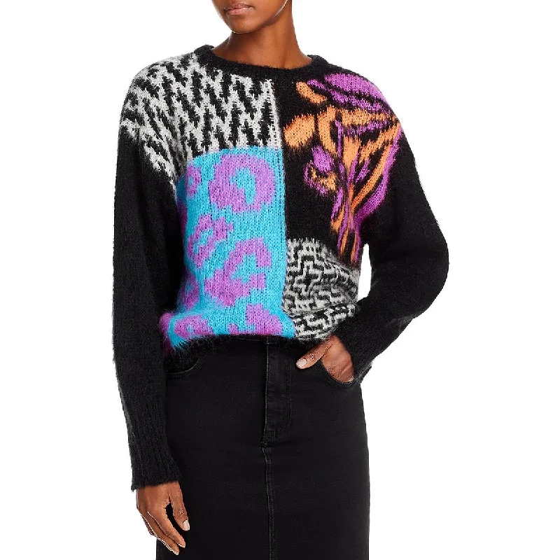 Womens Patchwork Printed Crewneck SweaterRetro Knit Tops