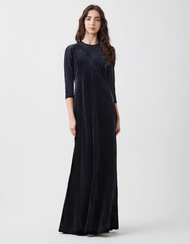 Velour V-Neck Sleeveless Maxi Dress Shabbos Robe With Edge Binding