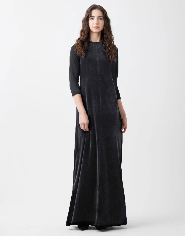 Velour Round Neck Sleeveless Maxi Dress Shabbos Robe With Edge Binding