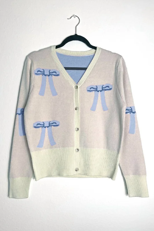 Baby cardiganWomen's Cropped Knit Bow Cardigan In Blue Multi