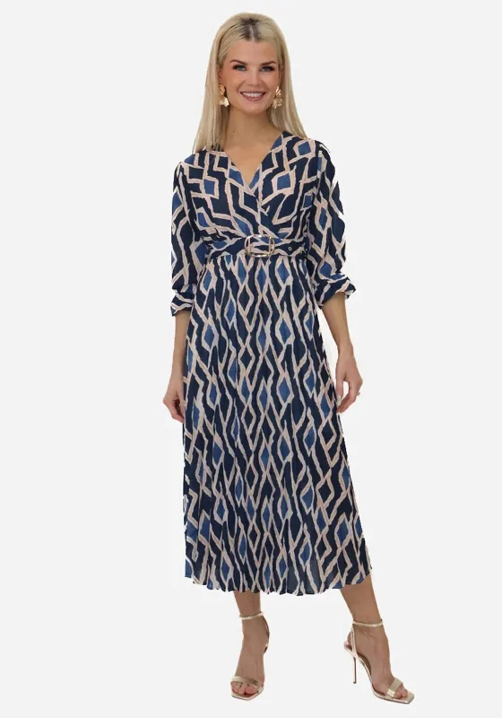 Kate and Pippa Positano Belted Midi Dress, Navy