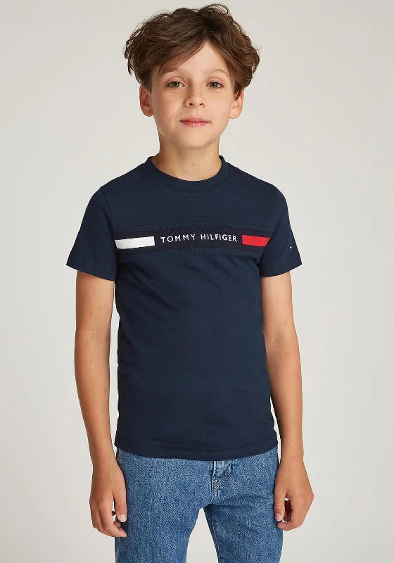 Embroidered Short Sleeve TopsTommy Hilfiger Boy Rib Short Sleeve Tee, Navy