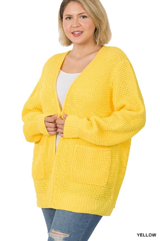 Wrap cardiganYellow Low Gauge Waffle Sweater Cardigan