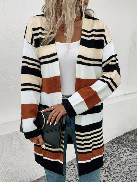 Modern cardiganStriped Open Front Drop Shoulder Cardigan