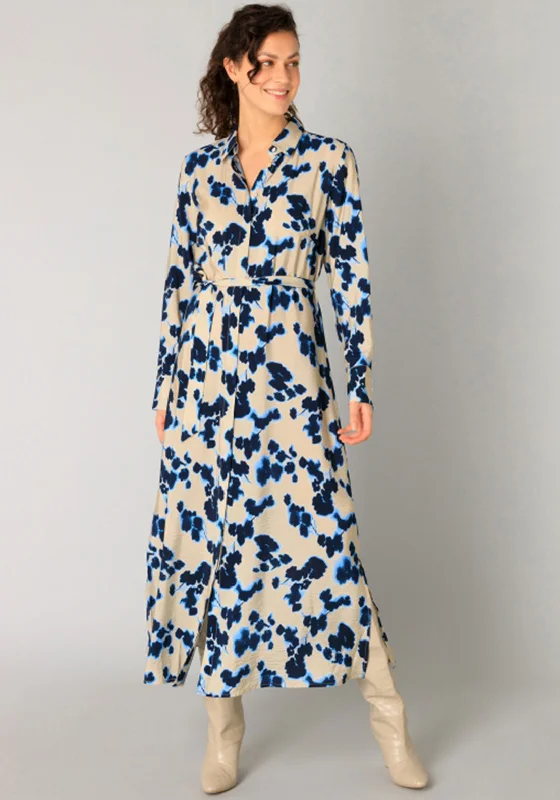 Yest Rahayu Floral Printed Shirt Dress, Beige and Blue